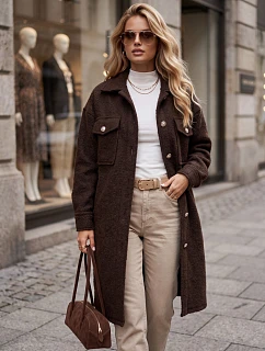 Dlouhý dámský kabát z čokoládově hnědé ovčí kožešiny FashionStreet NY0802
