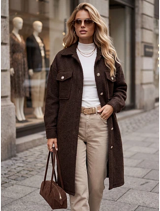 Dlouhý dámský kabát z čokoládově hnědé ovčí kožešiny FashionStreet NY0802 Dlouhý dámský kabát z čokoládově hnědé ovčí kožešiny FashionStreet NY0802