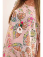 Dámská bavlněná blůza s motivem motýlů s krátkým rukávem cukrová růžová