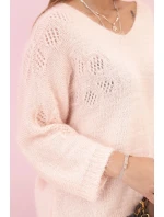 Dámský svetr z mohéru volného střihu s výstřihem do V pudrově růžový