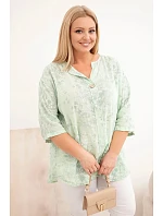 Dámská bavlněná halenka Plus Size s krátkým rukávem a ozdobným knoflíkem mentolová Dámská bavlněná halenka Plus Size s krátkým rukávem a ozdobným knoflíkem mentolová