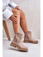 Dámské Kožené Botky Na Plochém Podpatku Béžové Lewski 3610