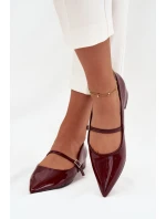 Lakované baleríny na jemném podpatku s páskem Bordové Isvella