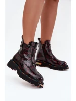 Lakované dámské kotníčková obuv z přírodní kůže s vyhříváním Artiker 57C0165 bordó