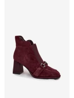Dámské kotníkové boty z přírodního semiše na podpatku Artiker 57C0222 bordó