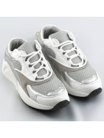 Bílo-šedé šněrovací sneakersy s barevnými vsadkami (6346)