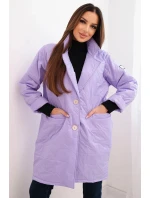 Dámská bunda Plus Size prošívaná s ozdobnými knoflíky a límcem jasně fialová