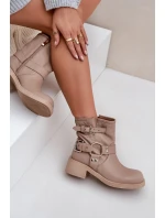 Kožené Dámské Botky Na Nízkém Bloku Se Pásky Zazoo 3644 Béžové