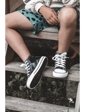 Dětské kožené vysoké tenisky Černe a bíle Marney