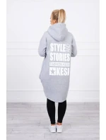 Zateplená mikina s dlouhými zády a kapucí šedá Zateplená mikina s dlouhými zády a kapucí šedá