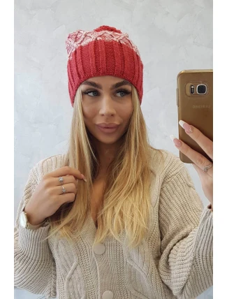 Milano fleecová čepice K203 ecru melange+red Milano fleecová čepice K203 ecru melange+red