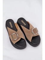 Dámské semišové sandály s přezkou na platformě béžové Zazoo 3019 Dámské semišové sandály s přezkou na platformě béžové Zazoo 3019