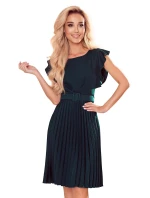 396-3 LAYLA Plisované šaty s páskem - BOTTLE GREEN