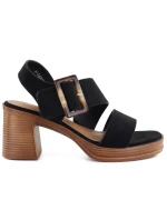 Dámské semišové sandály na podpatku černé Potocki 54307