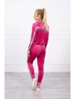 Velurová souprava s ozdobnými stuhami fuchsiová