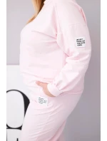 Komplet dámský Plus Size bavlněný s volnou mikinou a kalhotami s širokým nohavicí cukrová růžová