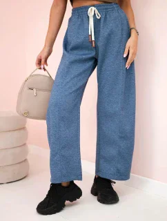 Máslové kalhoty zavazované v pase džínový melír