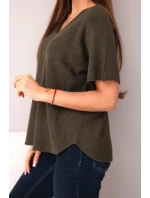 Dámská svetr s krátkým rukávem a výstřihem do V khaki