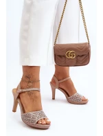 Ozdobené sandály na podpatku D&A MR1038-44 Růžové Zlato