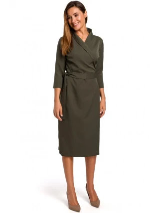 S175 Zavinovací šaty s vázáním - khaki barva S175 Zavinovací šaty s vázáním - khaki barva