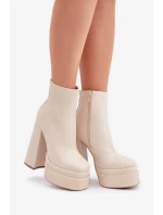 Kotníkové boty na masivní platformě a podpatku zateplené světle béžové Selahra