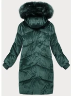 Dámská zimní manšestrová bunda v lahvově zelené barvě s kapucí (7764)