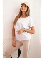 Dámský bavlněný komplet s tričkem a legínami s lampasem bílý