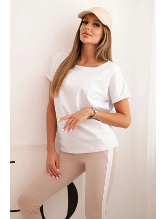 Dámský bavlněný komplet s tričkem a legínami s lampasem bílý