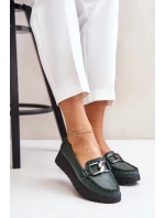 Kožené mokasíny na platformě s ozdobou tmavě zelené Zazoo 10141 Kožené mokasíny na platformě s ozdobou tmavě zelené Zazoo 10141