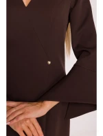 M876 Šaty s širokými manžetami - hnědé