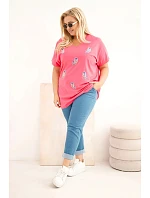 Dámská bavlněná halenka Plus Size s peříčky růžová