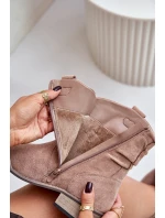 Zateplené boty s nařasením na nízkém podpatku béžové Elletinnia