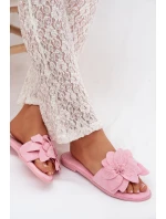 Dámské ploché pantofle s ozdobnými květinami Růžové Elzoria