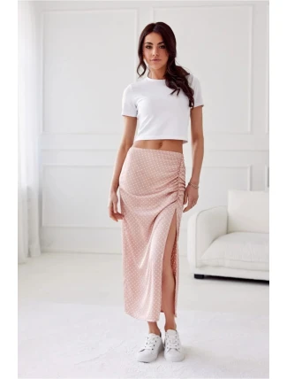 Saténová sukně SPO0048 starorůžová s puntíky - Roco Fashion Saténová sukně SPO0048 starorůžová s puntíky - Roco Fashion