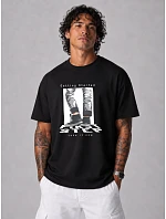 Pánské bavlněné tričko oversize s potiskem černé FashionStreet NX1022R Pánské bavlněné tričko oversize s potiskem černé FashionStreet NX1022R