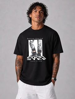 Pánské bavlněné tričko oversize s potiskem černé FashionStreet NX1022R