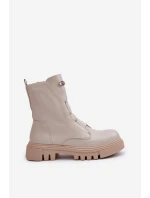 Zateplené boty worker pro ženy na zip z eko kůže světle béžové Mailyra