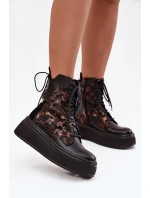 Kožené semišové boty na platformě zateplené černé 06565-01