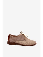 Kožené dámské elegantní šněrovací polobotky Zazoo 4238 Béžovo-hnědé
