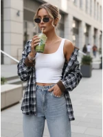 Dámská kostkovaná košile na knoflíky tmavě modrá FashionStreet DY0483