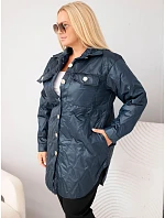 Dámská prošívaná bunda Plus Size s límcem a kapsami modrá