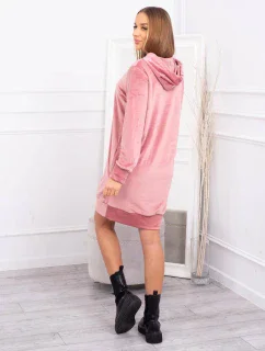 Velurové šaty s kapucí tmavě růžové