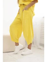Bavlněný komplet halenka + kalhoty žlutý
