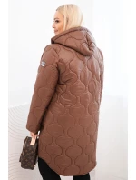 Dámská zimní prošívaná bunda Plus Size s kapucí čokoládová