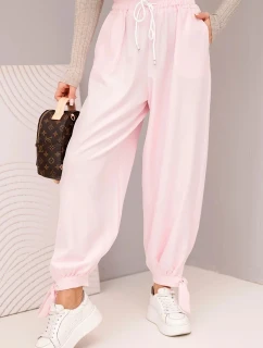 Dámské kalhoty s širokými nohavicemi a zavazováním dole cukrově růžový