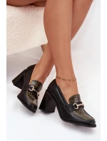 Dámské polobotky na sloupku s ražbou a zlatým detailem Novella – zeleno/černé