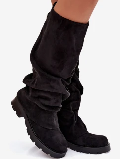 Dámské zateplené kozačky s řasenou – černé Ilvessa