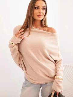 Dámský asymetrický batwing svetr z viskózy béžový