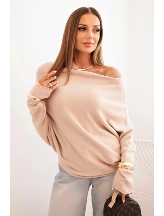 Dámský asymetrický batwing svetr z viskózy béžový