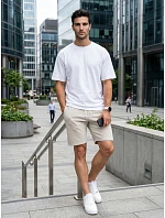 Pánské teplákové kraťasy se stahovací šňůrkou, světle béžové, FashionStreet SX2622 Pánské teplákové kraťasy se stahovací šňůrkou, světle béžové, FashionStreet SX2622